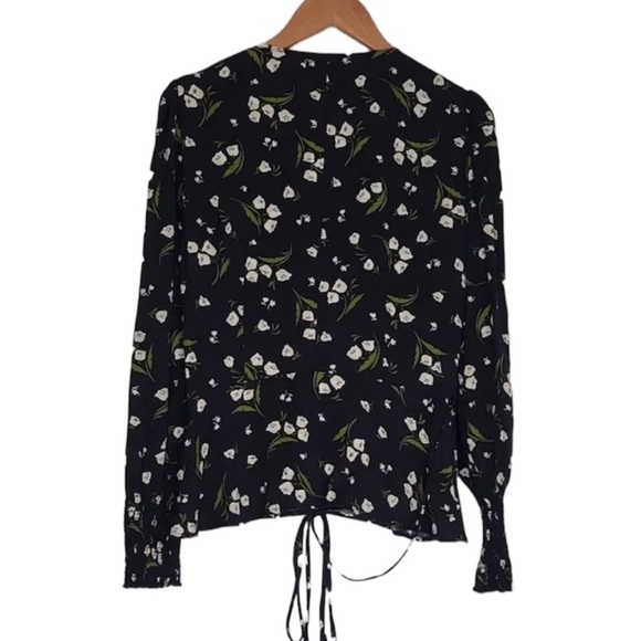 Reformation Lily of the Valley Wrap Blouse S Black Puff Sleeve Cottagecore - Picture 3 of 6